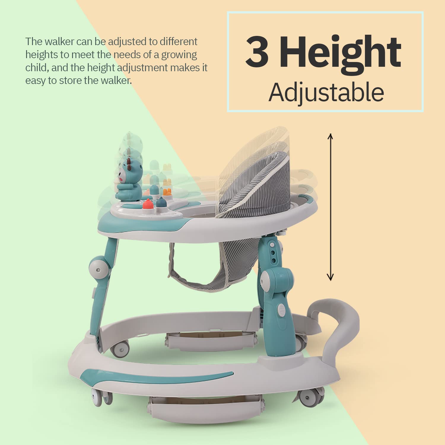 Minikin Strider 2 in 1 Baby Walker with Rocker I 3 Step Height Adjustm –  The Minikin Store