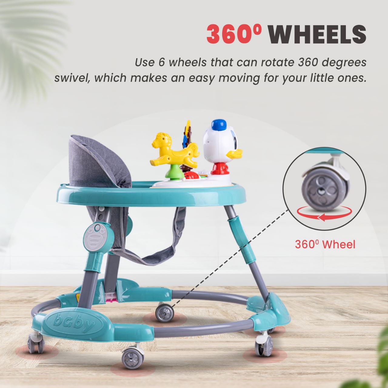 Baby walker best sale with 360 wheels