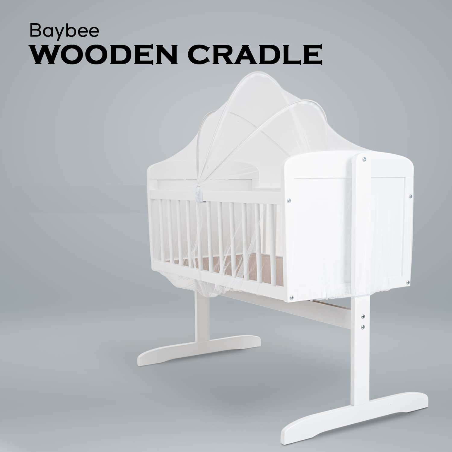 Victorian Pinewood Swinging Crib I Fully Covered Mosquito Net I Newbor