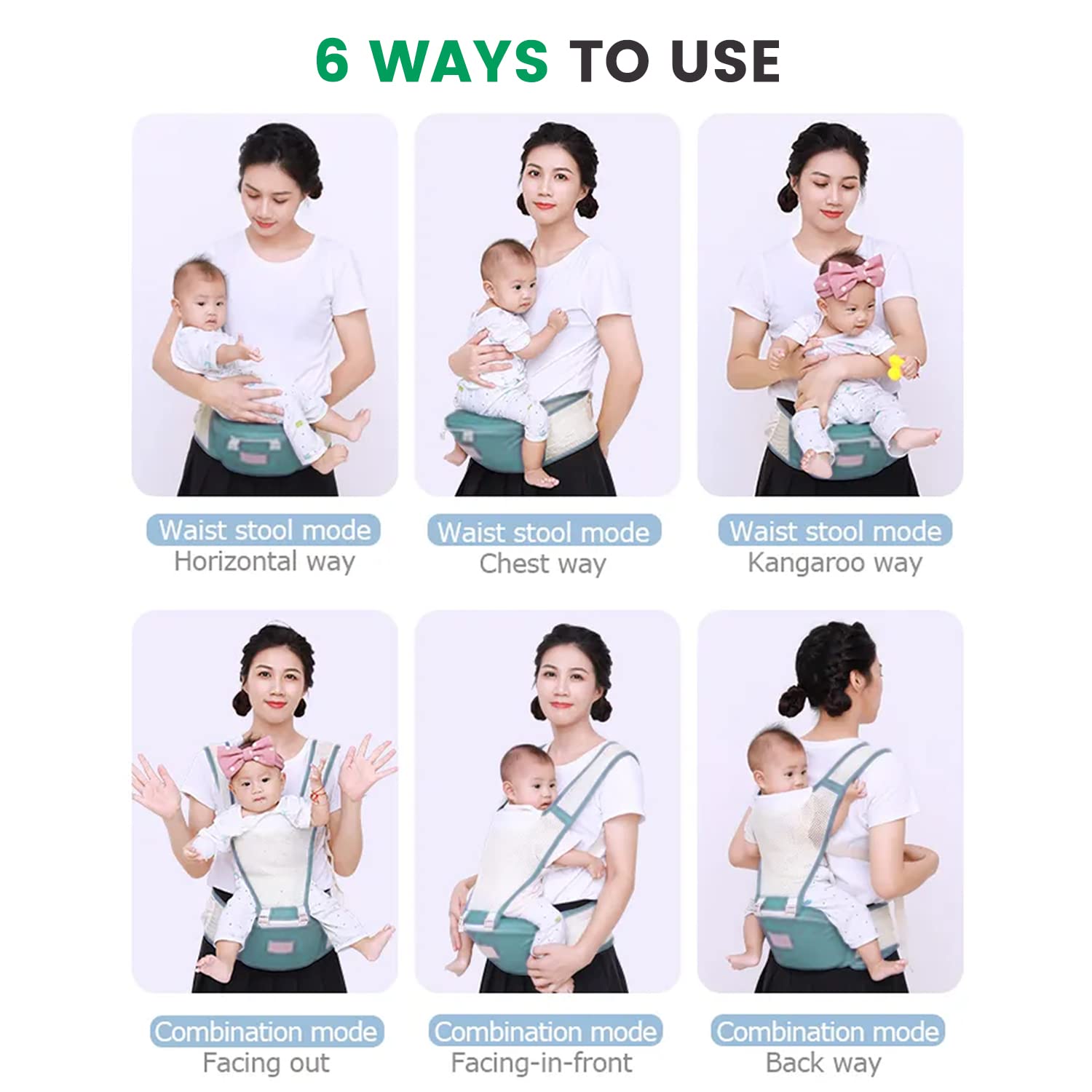 6 in 1 Ergo II Hip Seat Baby Carrier / Kangaroo Bag with 6 Carry Posit