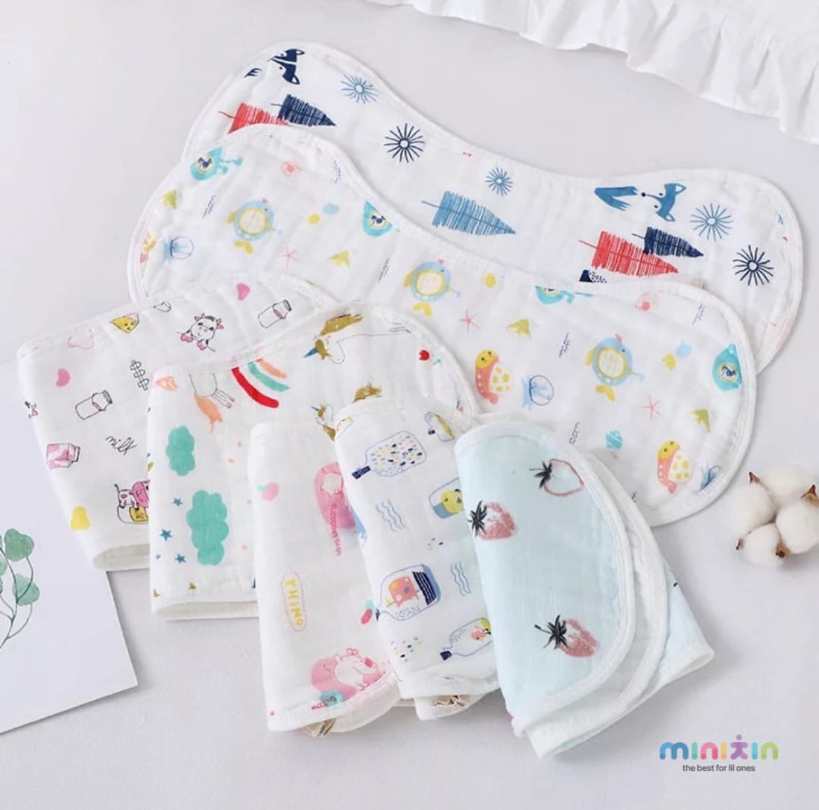 Premium Absorbent Organic Burp Cloth - Assorted Print - Pack of 3 - The Minikin Store