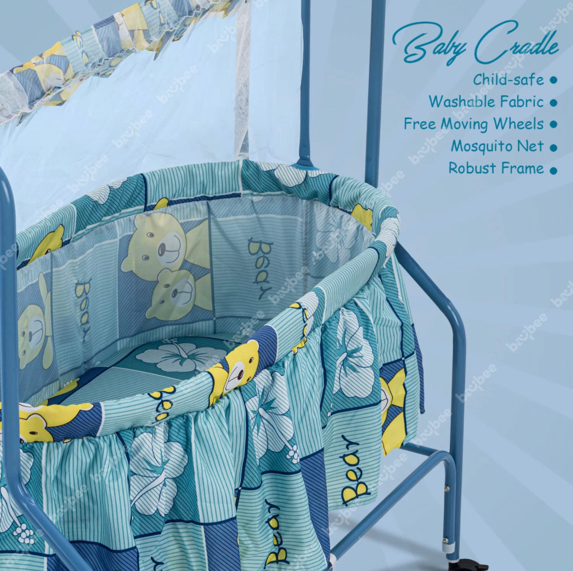 Enchant Baby Swing Cradle with Mosquito Net. 0-12M  Blue - The Minikin Store