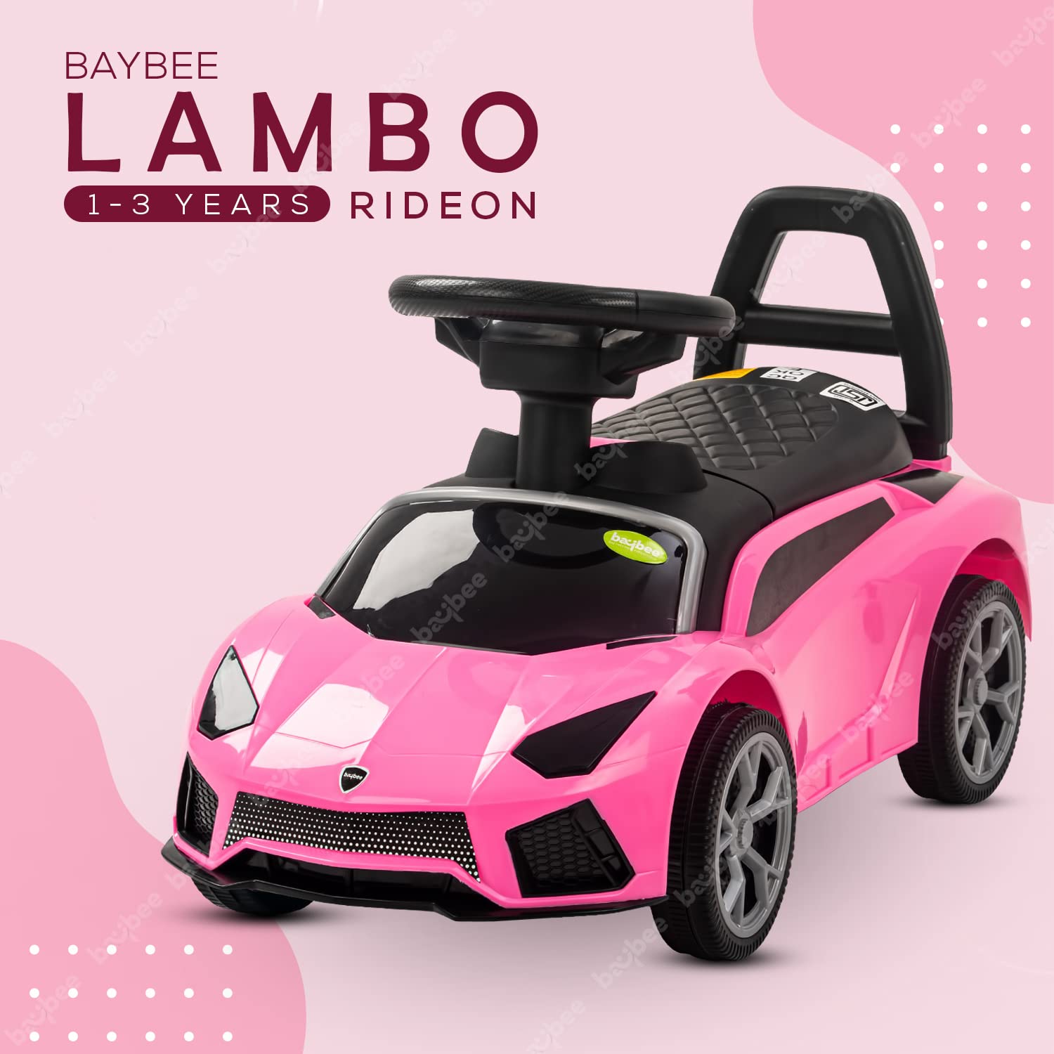 Lambo Paddle Manual Rideon Car for Kids | LED Lights and Music I Under Seat Storage | 1-4 Years